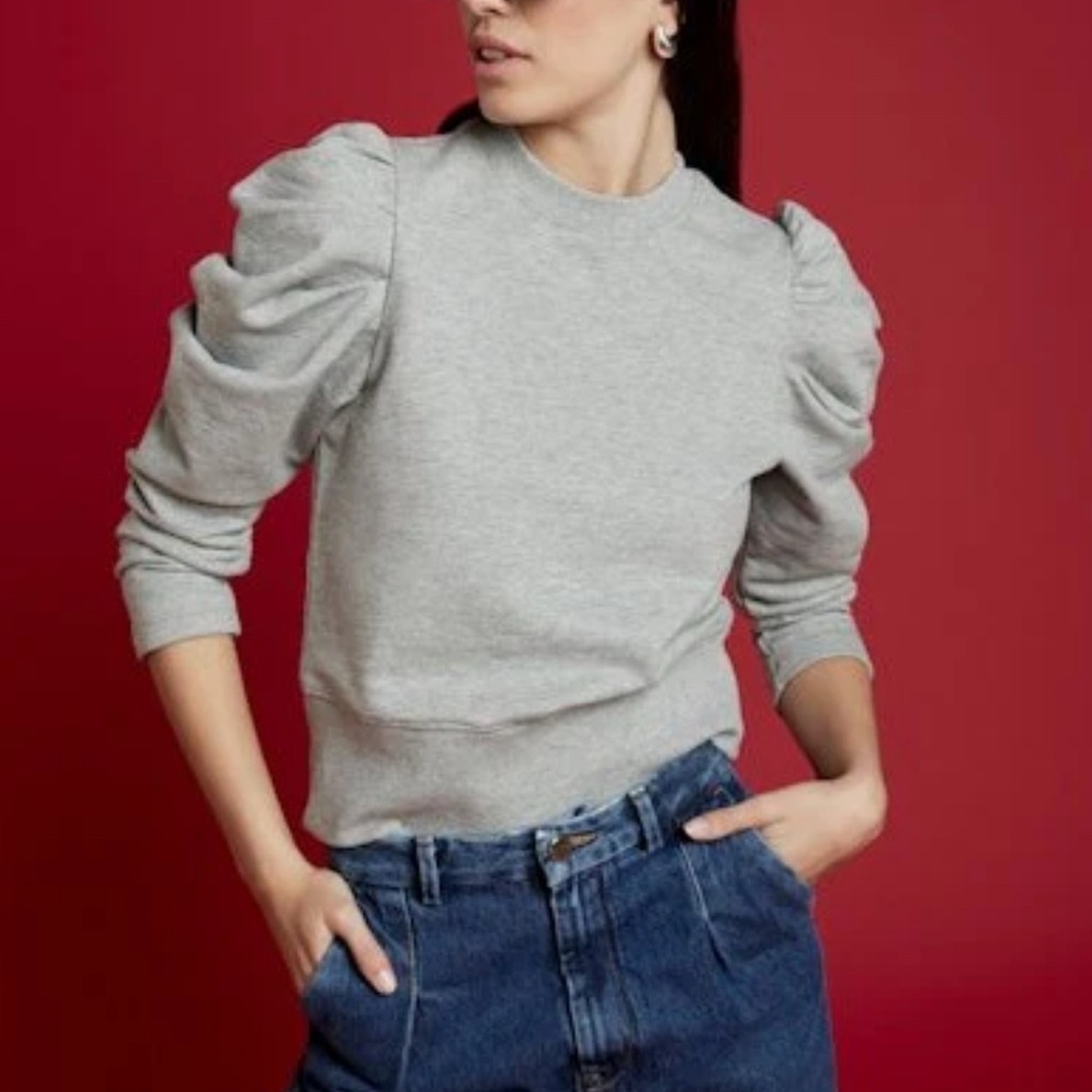 Puff Sleeve Crewneck Sweatshirt - Light Gray